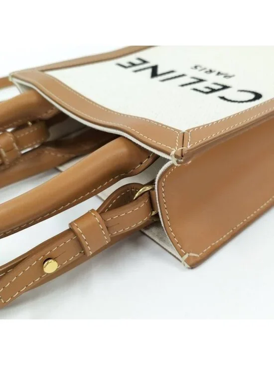 Celine Mini Vertical Cover 2-Way Bag Canvas Leather Brown Off White - Picture 6 of 9